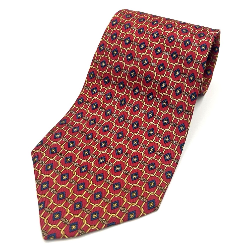 Saks Fifth Avenue Excl. 100% Imported Silk Short Mens Necktie Red Chain 3.75 56L